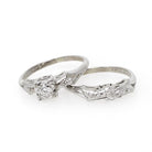 Vintage Wedding Set - Mid Century 14k White Gold Natural Diamonds Matching Engagement Ring & Band - Circa 1950s Size 7.5 Bridal Fine Jewelry