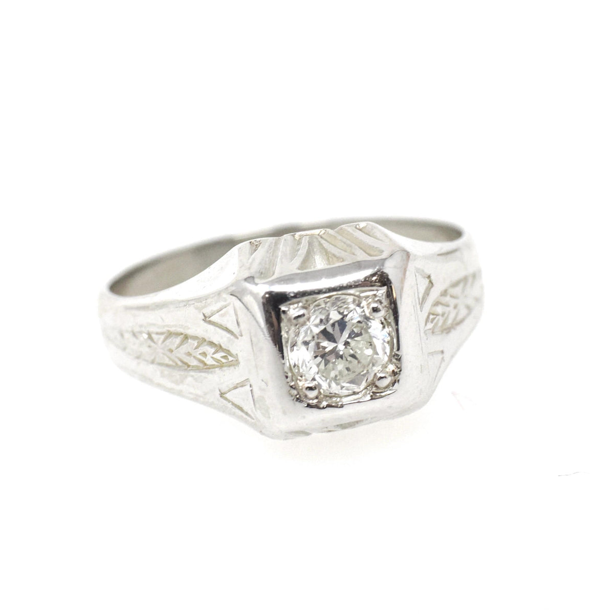 Art Deco Diamond Ring - Vintage 18k White Gold Natural .34 CT Trans Brilliant Engagement - Circa 1930s Era Size 5 Square Pinky Fine Jewelry