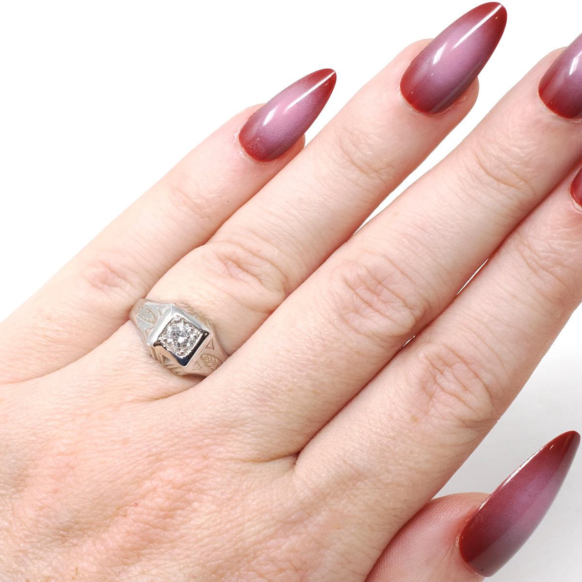 Art Deco Diamond Ring - Vintage 18k White Gold Natural .34 CT Trans Brilliant Engagement - Circa 1930s Era Size 5 Square Pinky Fine Jewelry