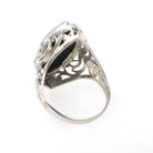 Onyx Navette Ring - Art Deco 14k White Gold Natural Black Chalcedony Flat Top Marquise Gemstone - Circa 1930s Era Size 5 Fine Jewelry