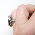Onyx Navette Ring - Art Deco 14k White Gold Natural Black Chalcedony Flat Top Marquise Gemstone - Circa 1930s Era Size 5 Fine Jewelry