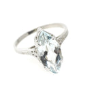 Vintage Aquamarine Ring - Art Deco 14k White Gold Light Blue Marquise Gem Engagement - Circa 1930s Era Size 7 March Birthstone Fine Jewelry