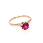 Ruby Solitaire Ring - Retro 10k Yellow Gold Round Faceted .92 CT Red Stone - Circa 1940s Size 7 July Birthstone OB Solitaire Fine Jewelry