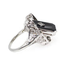 Vintage Flip Ring - Art Deco 14k White Gold Two Sided Shell Cameo Black Onyx Natural Diamond - Circa 1930s Size 6 1/2 Filigree Fine Jewelry