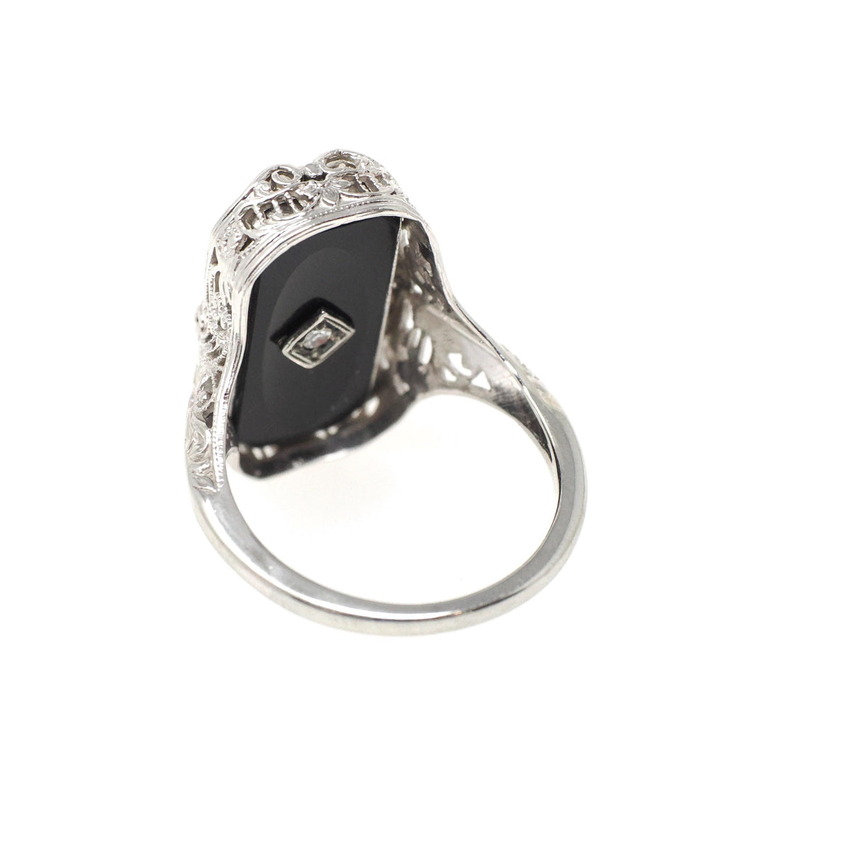Vintage Flip Ring - Art Deco 14k White Gold Two Sided Shell Cameo Black Onyx Natural Diamond - Circa 1930s Size 6 1/2 Filigree Fine Jewelry