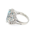 Aquamarine Flower Ring - Contemporary 14k White Gold Natural Oval 6.30 CT Solitaire - Circa 2000's Size 4 1/2 March Birthstone Fine Jewelry