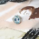Aquamarine Flower Ring - Contemporary 14k White Gold Natural Oval 6.30 CT Solitaire - Circa 2000's Size 4 1/2 March Birthstone Fine Jewelry