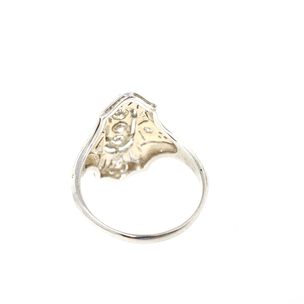 Antique Shield Ring - Art Deco 18k White Gold Platinum .32 CTW Diamond Filigree Statement - Circa 1920s Era Size 6 1/4 Cocktail Fine Jewelry