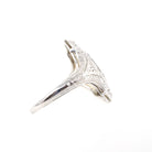 Antique Shield Ring - Art Deco 18k White Gold Platinum .32 CTW Diamond Filigree Statement - Circa 1920s Era Size 6 1/4 Cocktail Fine Jewelry