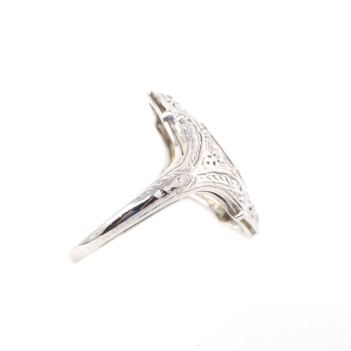 Antique Shield Ring - Art Deco 18k White Gold Platinum .32 CTW Diamond Filigree Statement - Circa 1920s Era Size 6 1/4 Cocktail Fine Jewelry