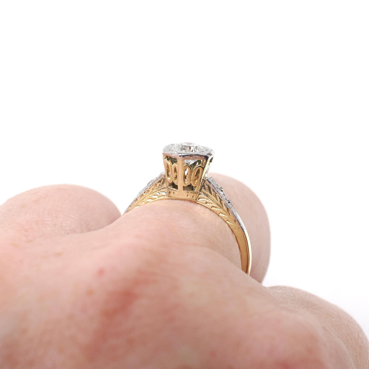 Art Deco Diamond Ring - Vintage 18k Yellow Gold & Platinum Two Tone .45 CTW Old European Cut - Circa 1920s Size 5 Engagement Fine Jewelry