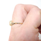 Vintage Heart Ring - Mid Century 10k Yellow Gold Light Green Created Spinel Bypass - Circa 1960s Size 6 1/2 August Birthstone Fine Jewelry