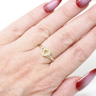 Vintage Heart Ring - Mid Century 10k Yellow Gold Light Green Created Spinel Bypass - Circa 1960s Size 6 1/2 August Birthstone Fine Jewelry