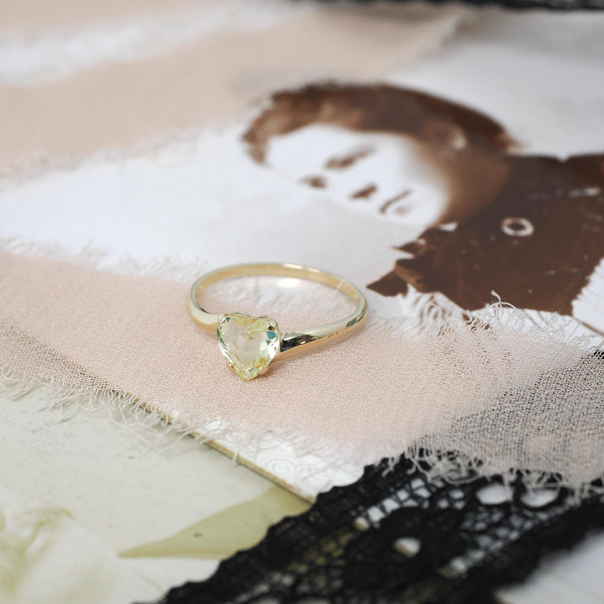 Vintage Heart Ring - Mid Century 10k Yellow Gold Light Green Created Spinel Bypass - Circa 1960s Size 6 1/2 August Birthstone Fine Jewelry