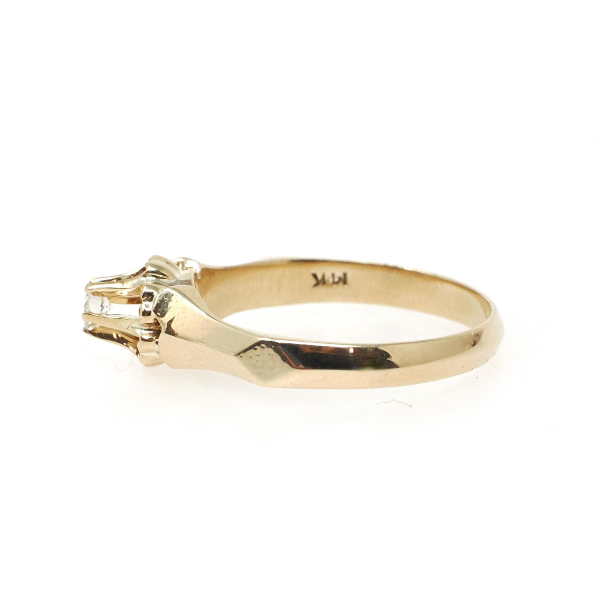 Vintage Diamond Ring - Mid Century 14k Yellow Gold Natural .08 CT Buttercup Solitaire - Circa 1950s Size 7.75 Knife Edge Flower Fine Jewelry