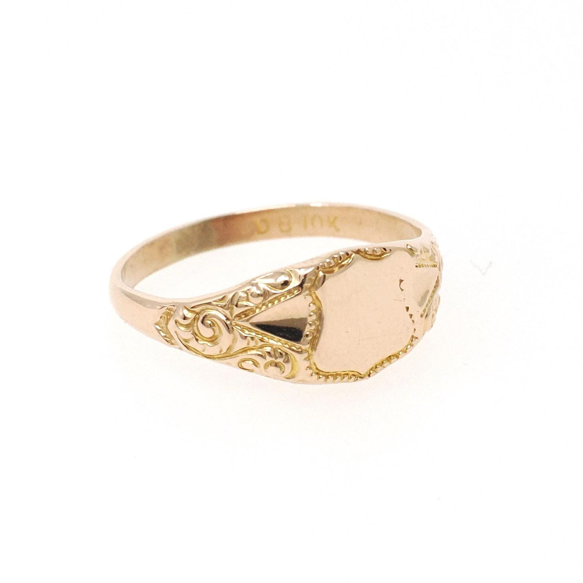 Blank Signet Ring - Edwardian 10k Yellow Gold Ostby & Barton Shield Baby Band - Antique Circa 1910s Era Midi Pinky Size 2 3/4 Fine Jewelry