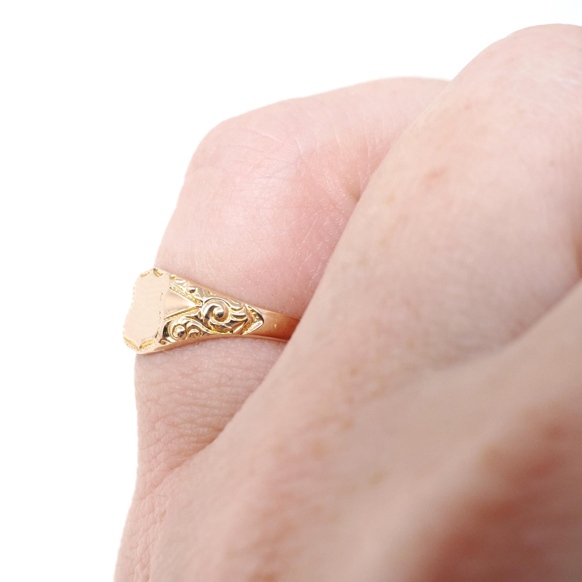 Blank Signet Ring - Edwardian 10k Yellow Gold Ostby & Barton Shield Baby Band - Antique Circa 1910s Era Midi Pinky Size 2 3/4 Fine Jewelry