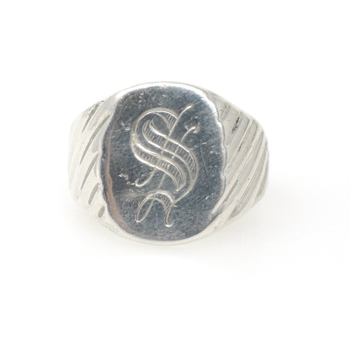Mid Century "S" Signet Ring - Vintage Sterling Silver Oval Letter Shield Statement - Circa 1950s Era Size 9 Tapered Vargas Fine Jewelry