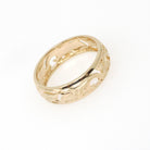 Vintage Floral Band - Mid Century Era 14k Yellow Gold Pierced Leaf & Flowers Wedding Ring - Circa 1960s Nature 5.8 MM Size 7 Fine Jewelry