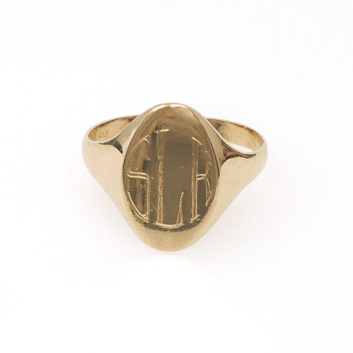 Letters "SLR" Signet Ring - Contemporary 14k Yellow Gold Oval Monogram Initials - Circa 2000's Era Size 7 Engraved Minimalist Fine Jewelry