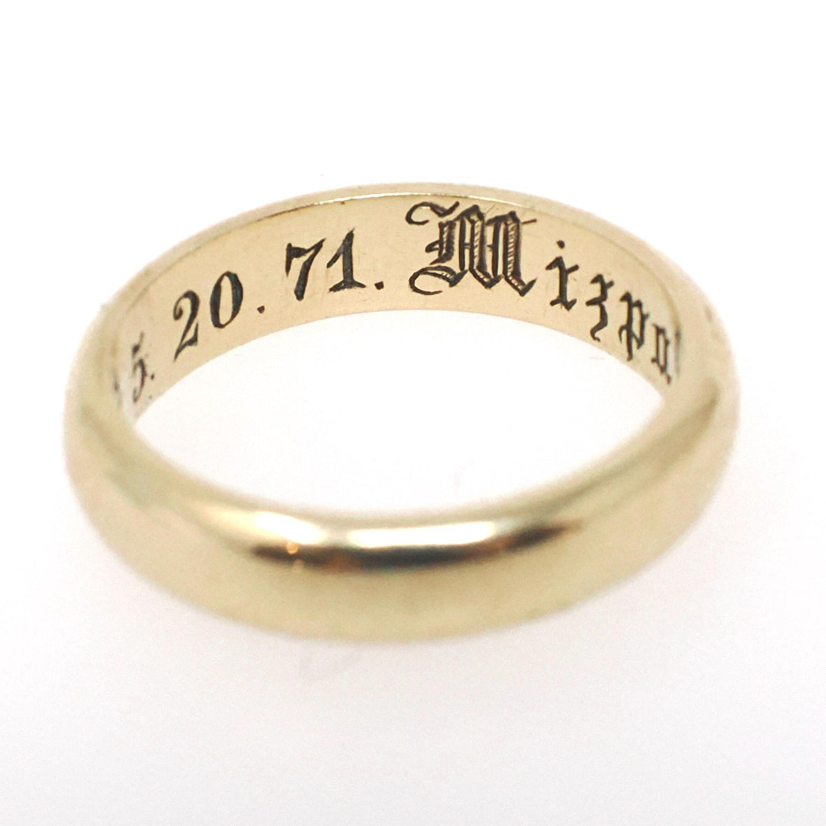 Dated 1871 Wedding Band - Victorian 14k Yellow Gold Mizpah Engraved "R.W.W. to H.L.G 5 20 71" Half Round Ring - Size 4.75 Fine Jewelry