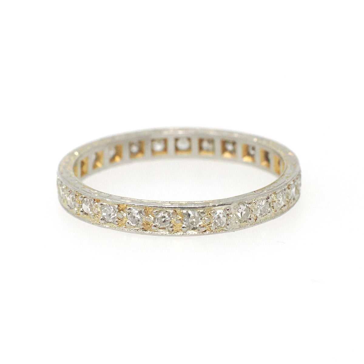Eternity Diamond Wedding Band - Art Deco Platinum & Gold Natural .46 CTW Wedding Bridal Stacking Ring - Circa 1930s Size 6 1/4 Fine Jewelry