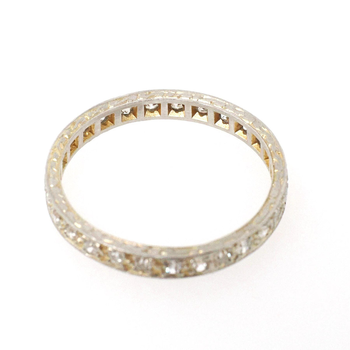 Eternity Diamond Wedding Band - Art Deco Platinum & Gold Natural .46 CTW Wedding Bridal Stacking Ring - Circa 1930s Size 6 1/4 Fine Jewelry