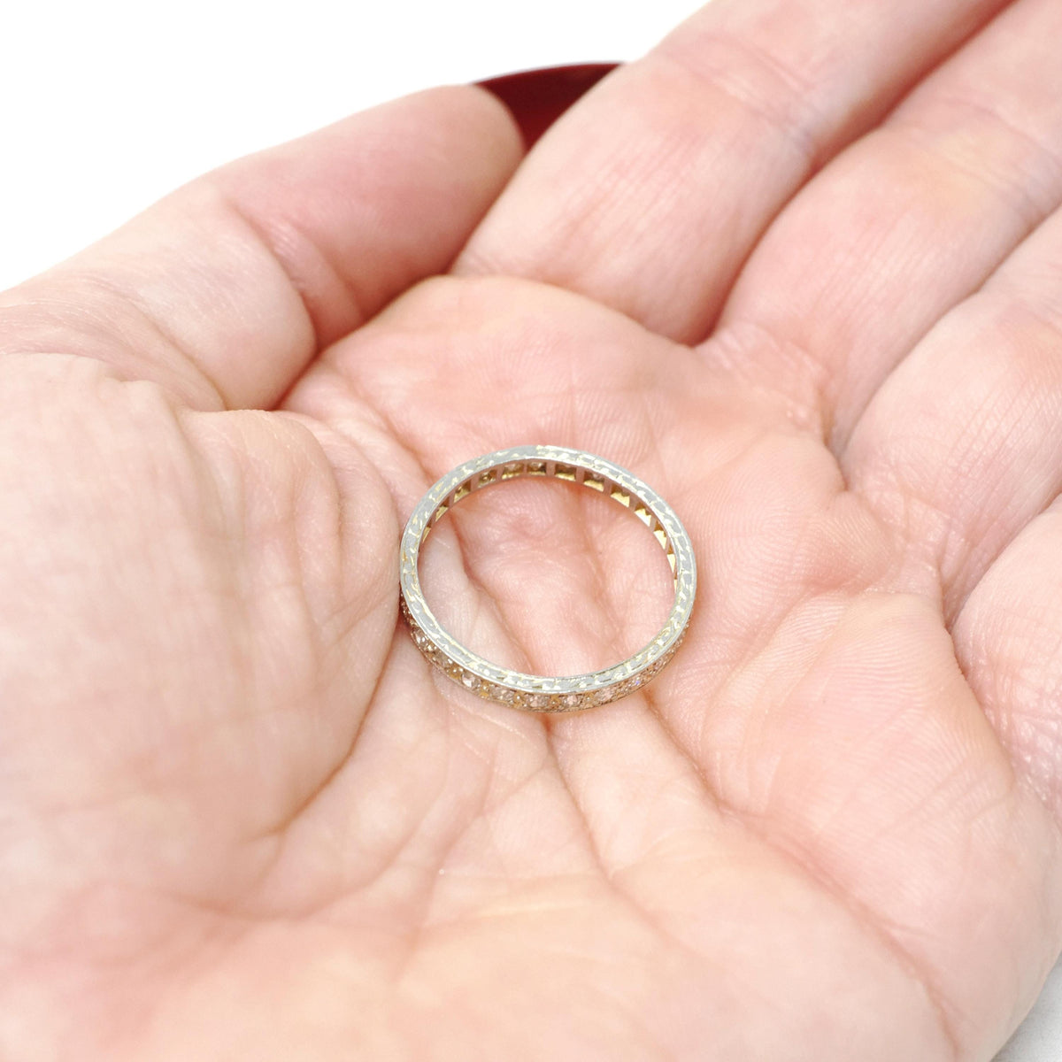 Eternity Diamond Wedding Band - Art Deco Platinum & Gold Natural .46 CTW Wedding Bridal Stacking Ring - Circa 1930s Size 6 1/4 Fine Jewelry