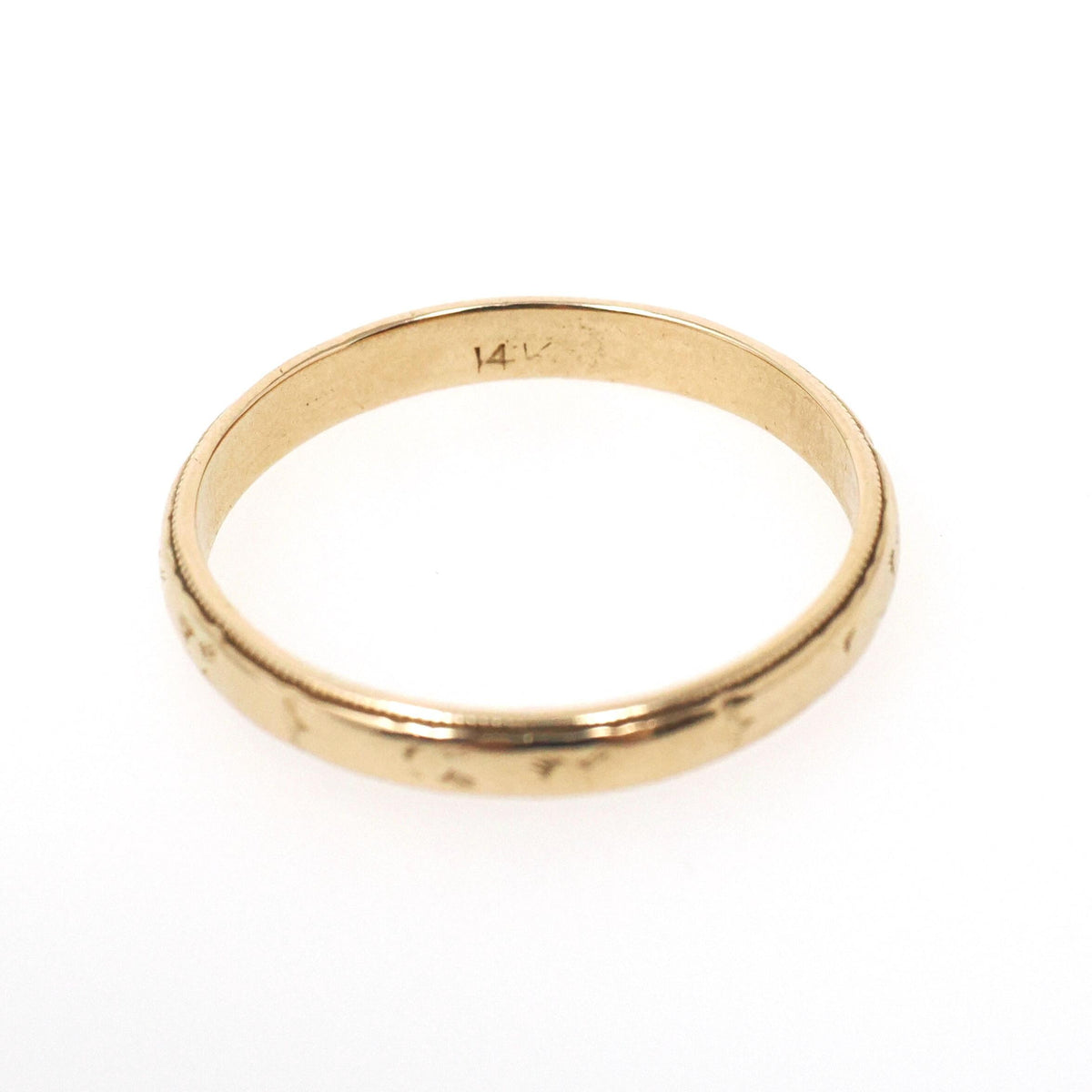 Vintage Eternity Band - Art Deco 14k Yellow Gold 3.0 mm Orange Blossom Milgrain Engraved Ring - Circa 1930s Size 9 3/4 Fine Bridal Jewelry
