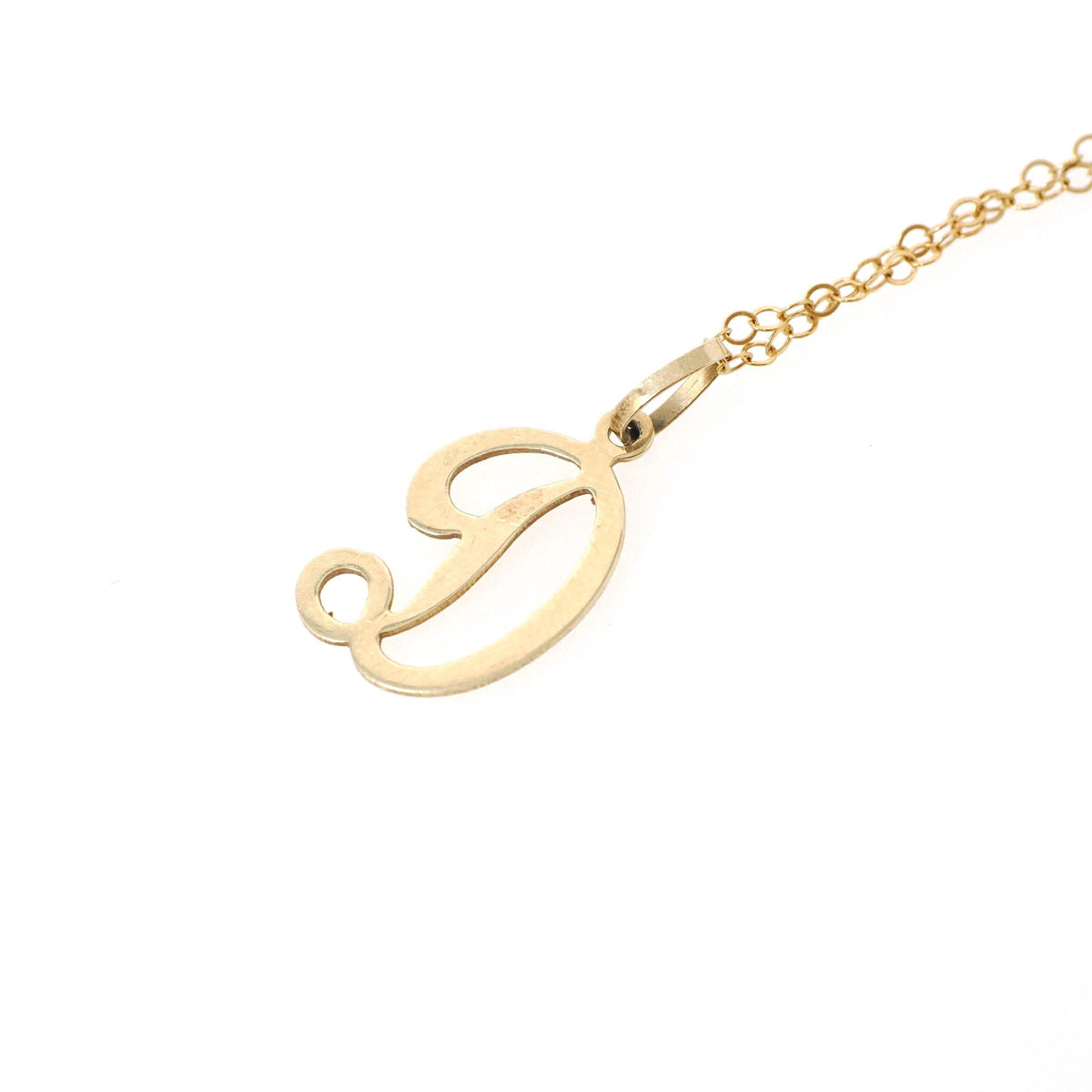 Letter "D" Charm - Contemporary 14k Yellow Gold Single Cursive Initial Necklace Pendant - Circa 1990s Era Petite Dainty Fine Name Jewelry