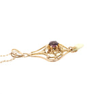Vintage Lavalier Necklace - Edwardian 10k Yellow Gold Pearl Pendant Charm - Antique Circa 1910s Era Purple Garnet Glass Doublet Fine Jewelry