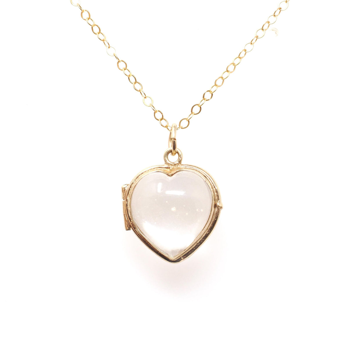 Edwardian Heart Locket - Antique 14k Yellow Gold Clear Glass Fob Pendant Necklace - Circa 1900s Era Memory Keepsake Fine Statement Jewelry