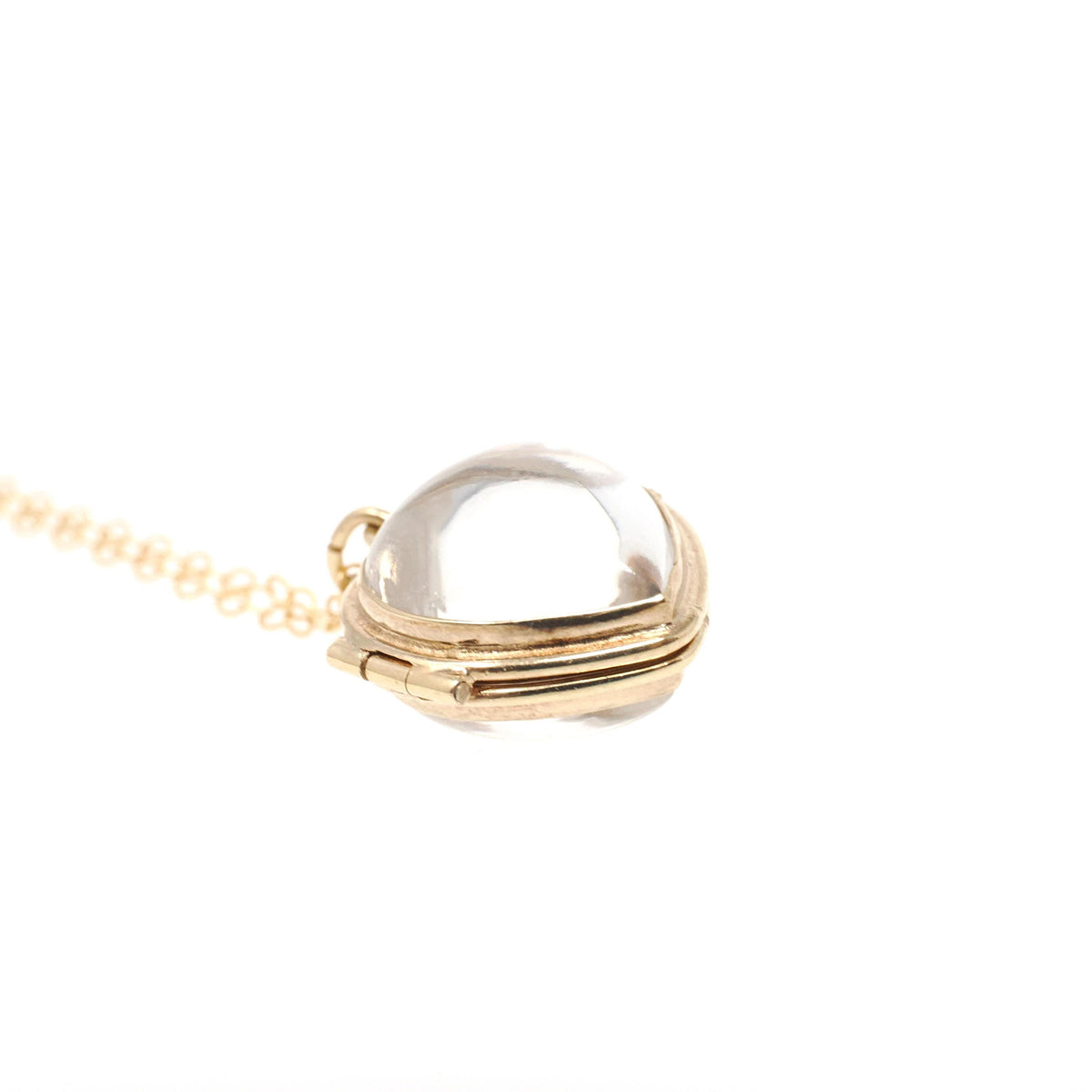 Edwardian Heart Locket - Antique 14k Yellow Gold Clear Glass Fob Pendant Necklace - Circa 1900s Era Memory Keepsake Fine Statement Jewelry