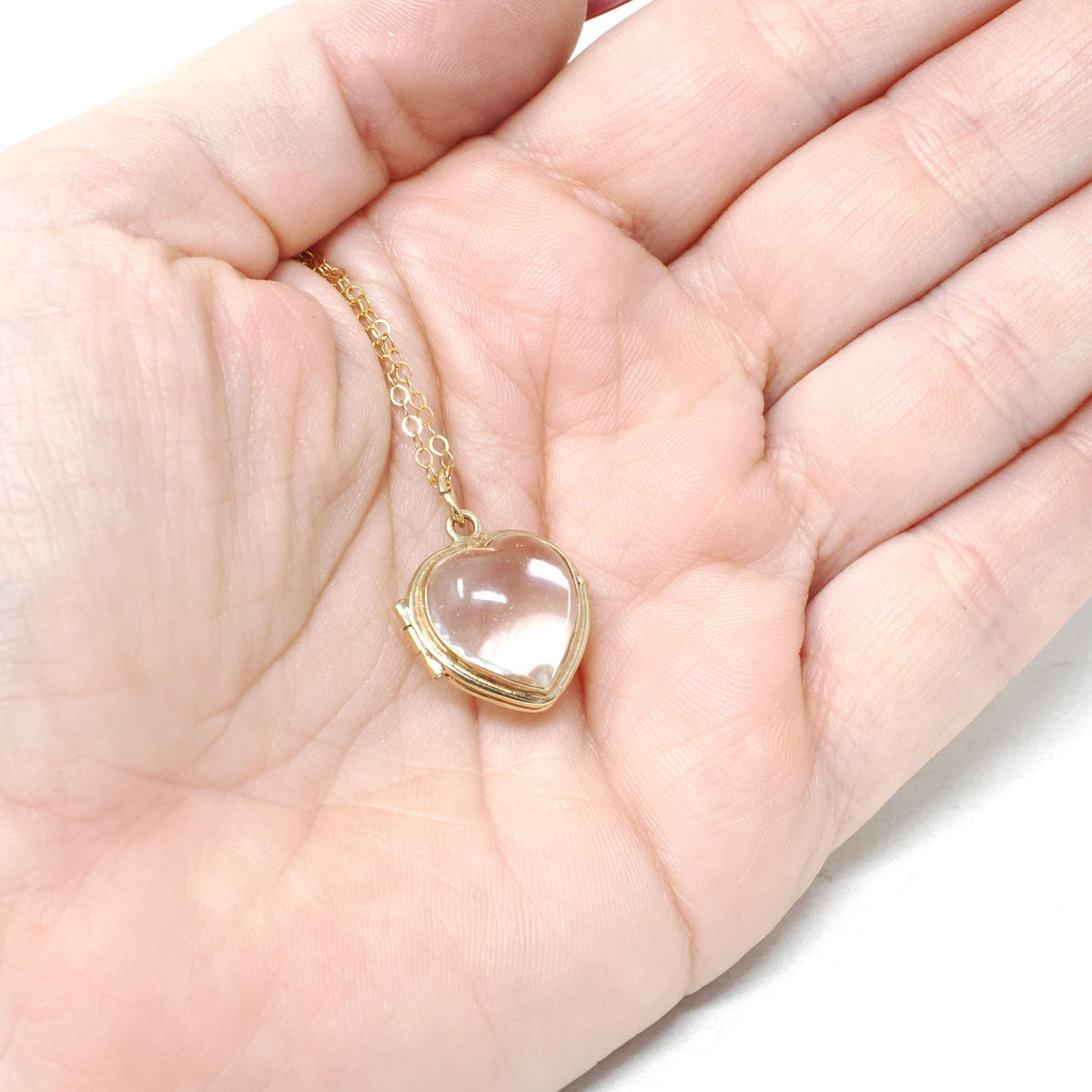 Edwardian Heart Locket - Antique 14k Yellow Gold Clear Glass Fob Pendant Necklace - Circa 1900s Era Memory Keepsake Fine Statement Jewelry