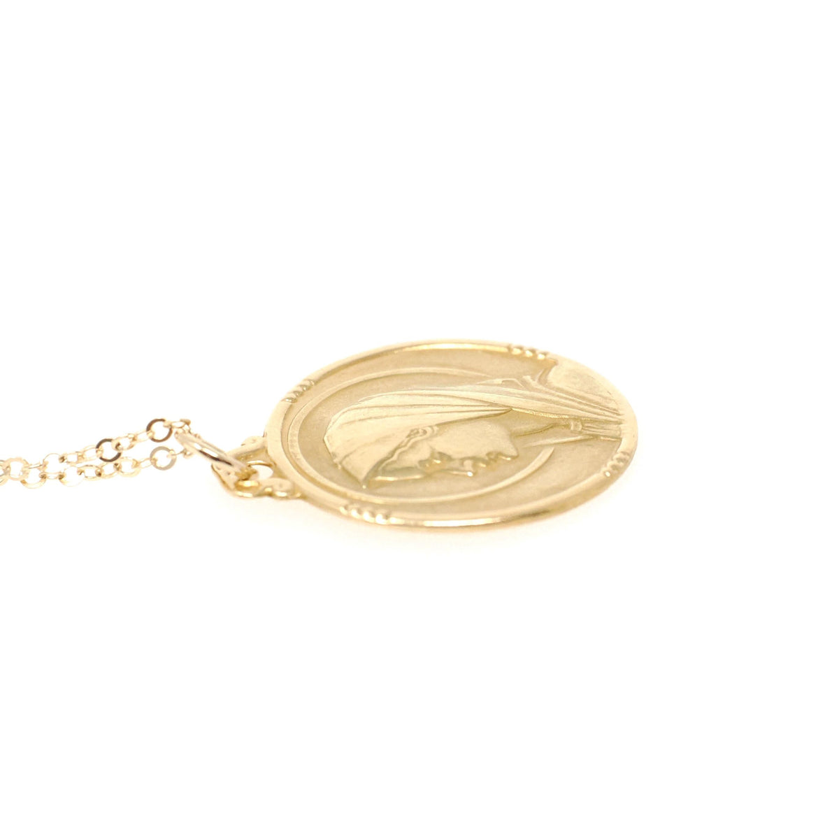 Vintage Charm Necklace - Estate 18k Yellow Gold Round Religious Faith Pendant - Bold Gold 1980s Blessed Virgin Mother Mary Fine Jewelry