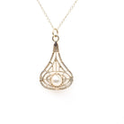 Antique Lavalier Pendant - Art Deco 9k Yellow Gold Organic Akoya Cultured 5MM Pearl Necklace - Circa 1920s Era Fine June Birthstone Jewelry