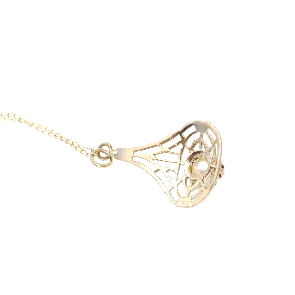Antique Lavalier Pendant - Art Deco 9k Yellow Gold Organic Akoya Cultured 5MM Pearl Necklace - Circa 1920s Era Fine June Birthstone Jewelry