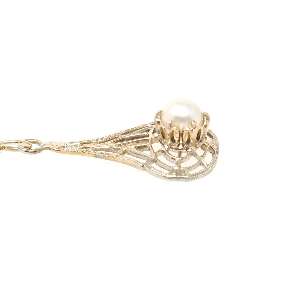 Antique Lavalier Pendant - Art Deco 9k Yellow Gold Organic Akoya Cultured 5MM Pearl Necklace - Circa 1920s Era Fine June Birthstone Jewelry