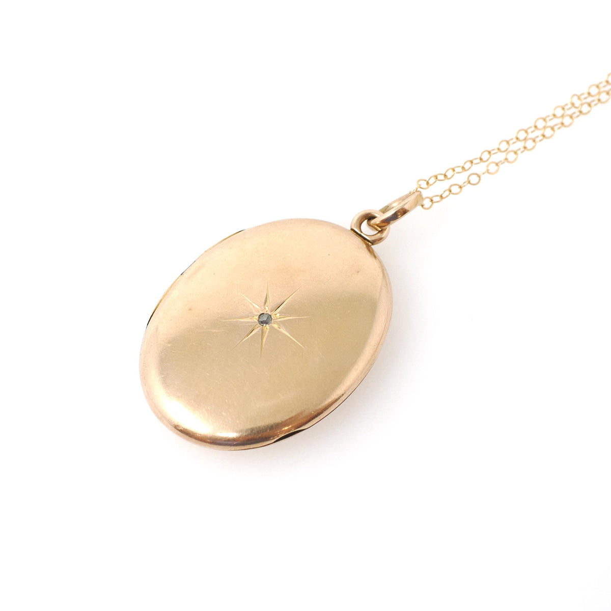 Antique Celestial Locket - Edwardian Era Gold Filled Star Incised Diamond Oval Keepsake Pendant - Circa 1900s Letter "S" Photograph Jewelry