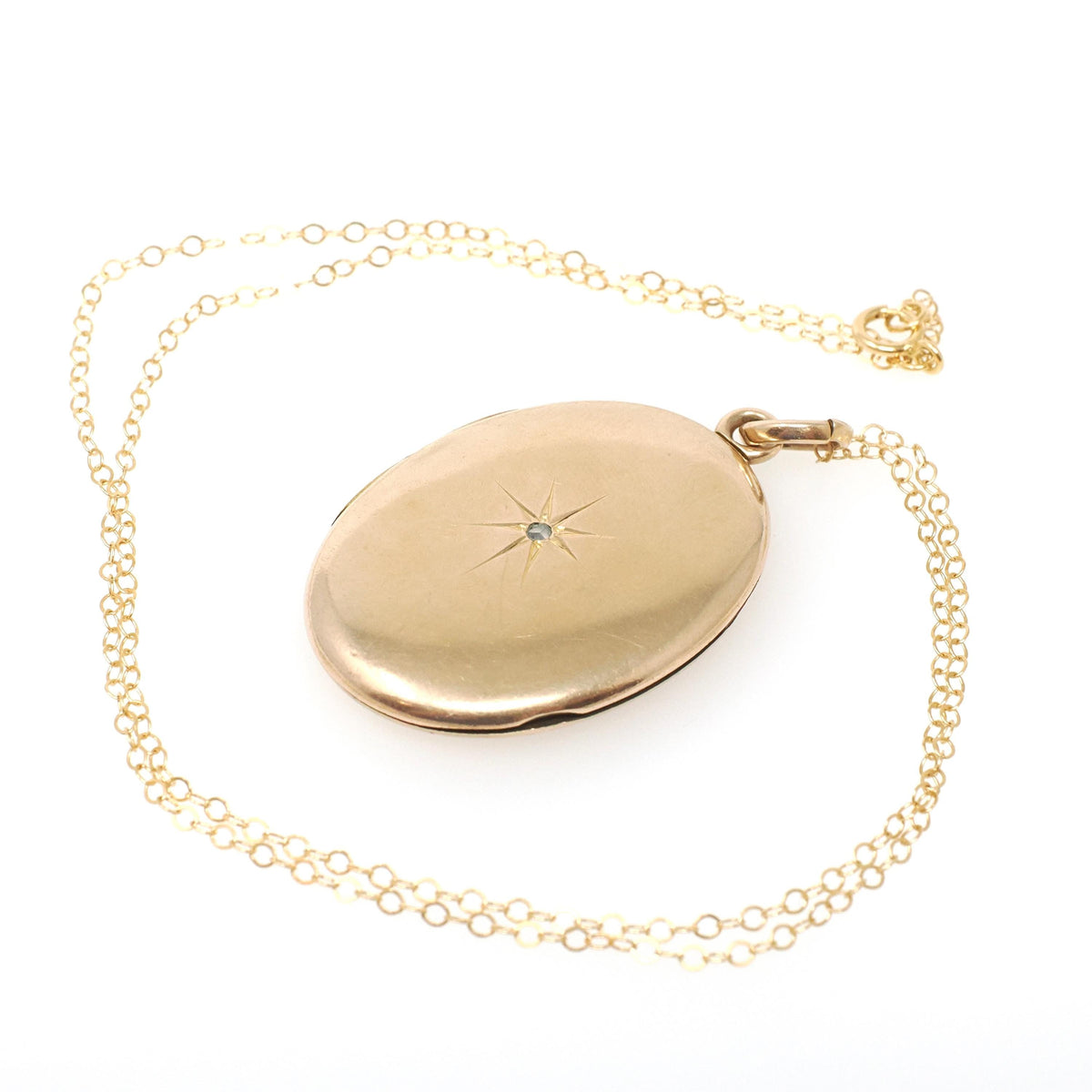 Antique Celestial Locket - Edwardian Era Gold Filled Star Incised Diamond Oval Keepsake Pendant - Circa 1900s Letter "S" Photograph Jewelry