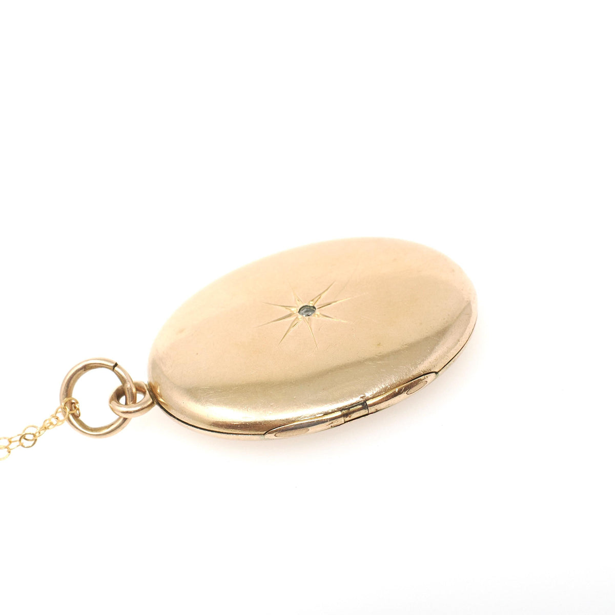 Antique Celestial Locket - Edwardian Era Gold Filled Star Incised Diamond Oval Keepsake Pendant - Circa 1900s Letter "S" Photograph Jewelry