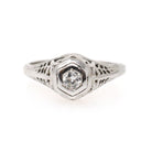 Vintage Diamond Ring - Art Deco 18k White Gold Natural .10 CT Transitional Brilliant Hex Engagement - Circa 1930s Size 5 Fine Bridal Jewelry