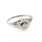 Vintage Diamond Ring - Art Deco 18k White Gold Natural .10 CT Transitional Brilliant Hex Engagement - Circa 1930s Size 5 Fine Bridal Jewelry