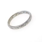 Art Deco Wedding Band - Antique 18k White Gold Orange Blossom 2.9 MM Eternity Ring - Circa 1920s Era Size 6 3/4 Engraved Bridal Fine Jewelry