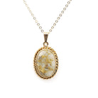 Gold in Quartz Pendant - Contemporary 14k Yellow Gold Oval Gemstone Charm Necklace - Estate Circa 1990s Era Twisted Rope Halo Fine Jewelry