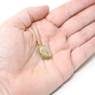 Gold in Quartz Pendant - Contemporary 14k Yellow Gold Oval Gemstone Charm Necklace - Estate Circa 1990s Era Twisted Rope Halo Fine Jewelry