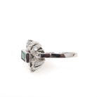 Emerald Bypass Ring - Vintage 18k White Gold Handmade Natural Green Gem & Diamonds Halo - Circa 1960s Size 8 1/2 Fine May Birthstone Jewelry