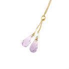 Edwardian Lariat Necklace - Antique 14k & 18k Yellow Gold Amethyst Gemstone Drop Briolettes - Circa 1910s February Birthstone Fine Jewelry
