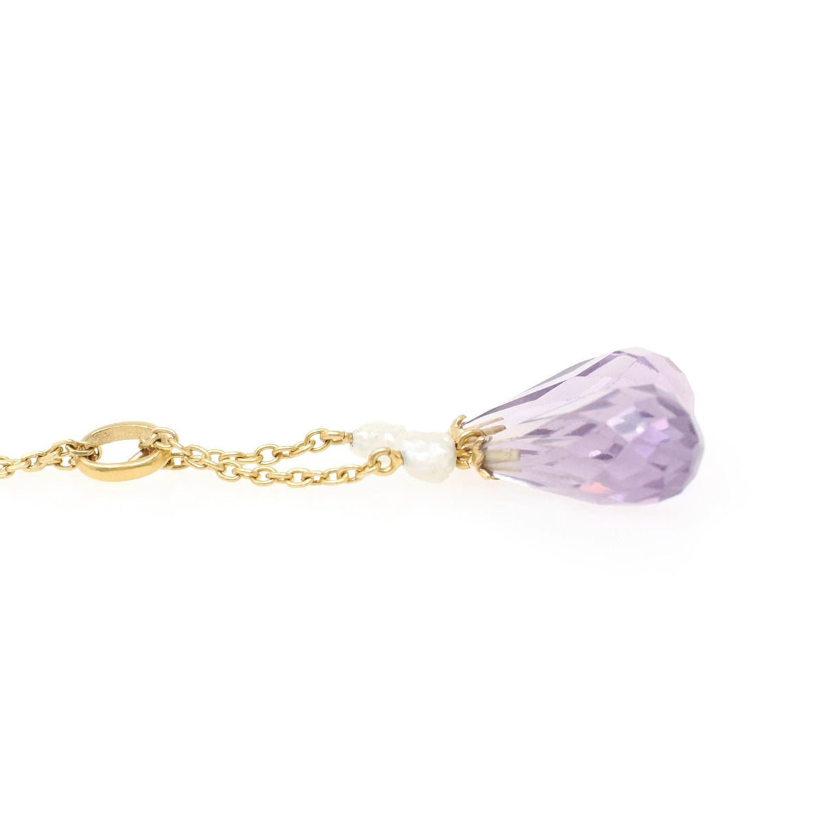 Edwardian Lariat Necklace - Antique 14k & 18k Yellow Gold Amethyst Gemstone Drop Briolettes - Circa 1910s February Birthstone Fine Jewelry