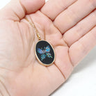 Vintage Butterfly Pendant - Contemporary 14K Yellow Gold Black Glass Mosaic Opal Inlay Charm - Estate Circa 2000s Wing Necklace Fine Jewelry